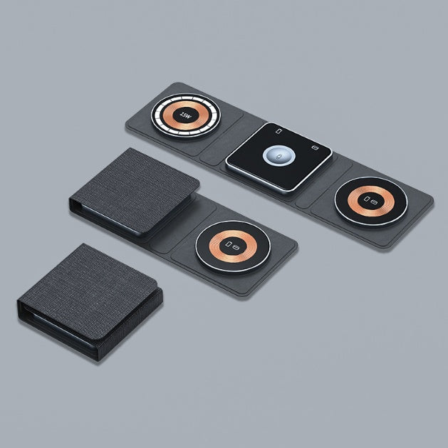 3-in-1 Magnetic Wireless Charger Stand – Foldable Fast Charging for iPhone, AirPods & Apple Watch