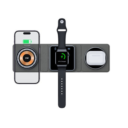 3-in-1 Magnetic Wireless Charger Stand – Foldable Fast Charging for iPhone, AirPods & Apple Watch